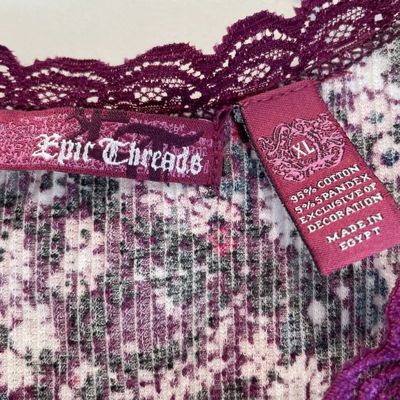 Epic Threads Sleeveless Lace Trim Ribbed Tank Top Burgundy Floral Girls Size XL - Picture 3 of 8